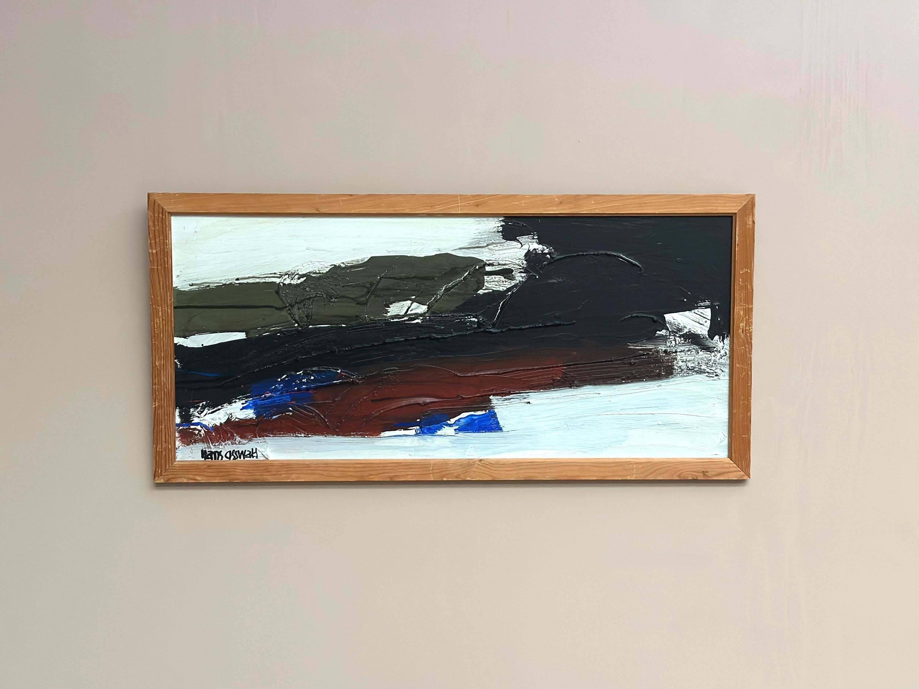 Huile sur panneau suédoise d'époque Mid Century – « Ouragan » par Hans Osswald – Vintage et encadrée – 35 × 74 cm (13,8" × 29,1")