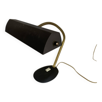 Lampe de banquier Aluminor en métal noir et doré, 1960