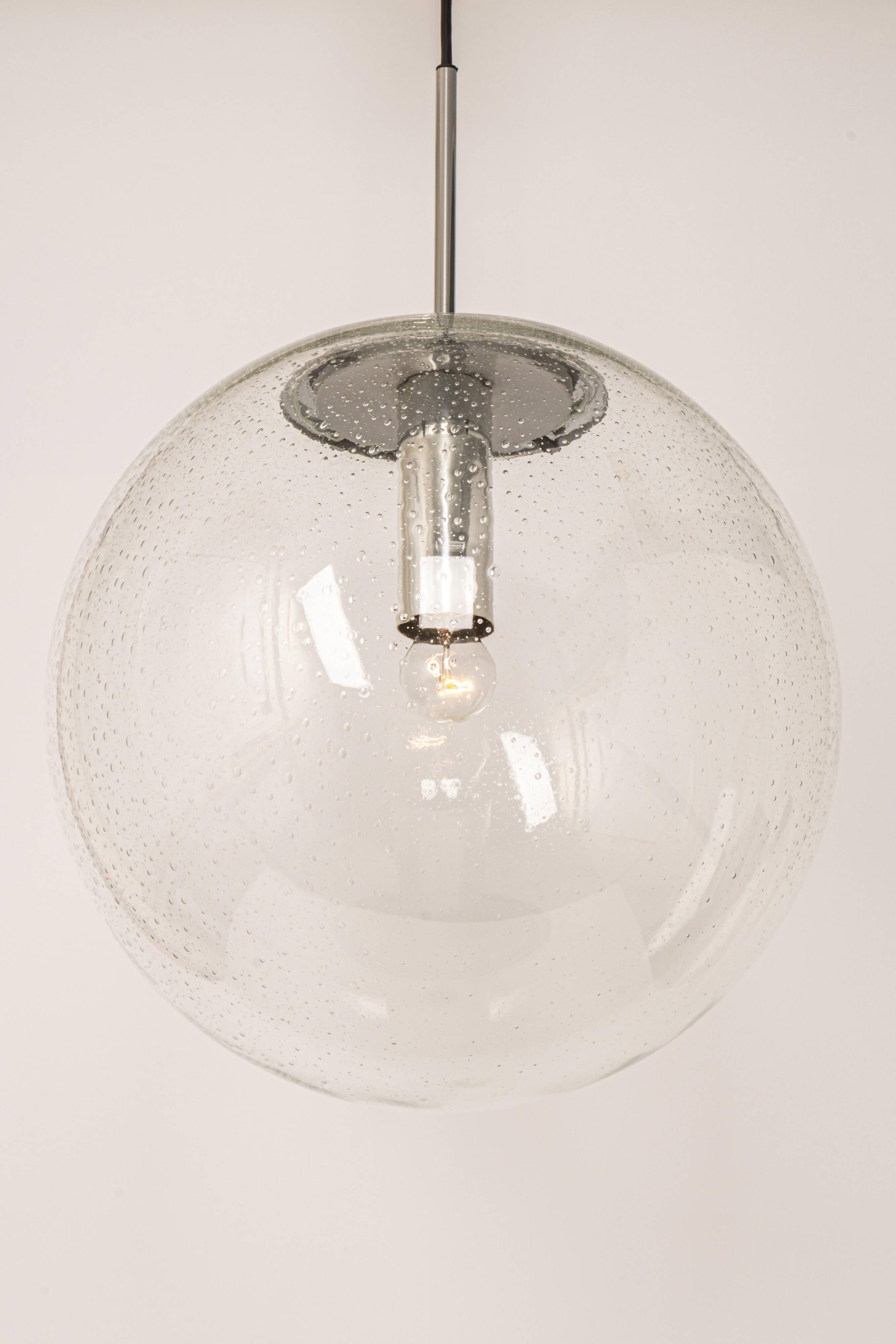 clear glass ball pendant chrome Limburg, Germany, 1970s