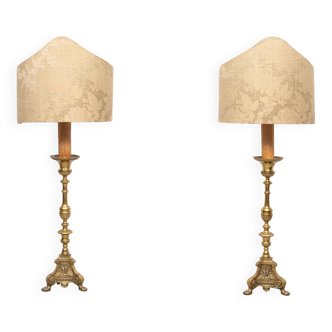 Large 18th century Dutch Brass altar candlesticks Floor lamps .