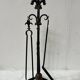 20th century wrought iron and bronze fireplace set