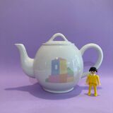Round teapot Alpac pastel porcelain- years 80-retro-kitchen-vintage