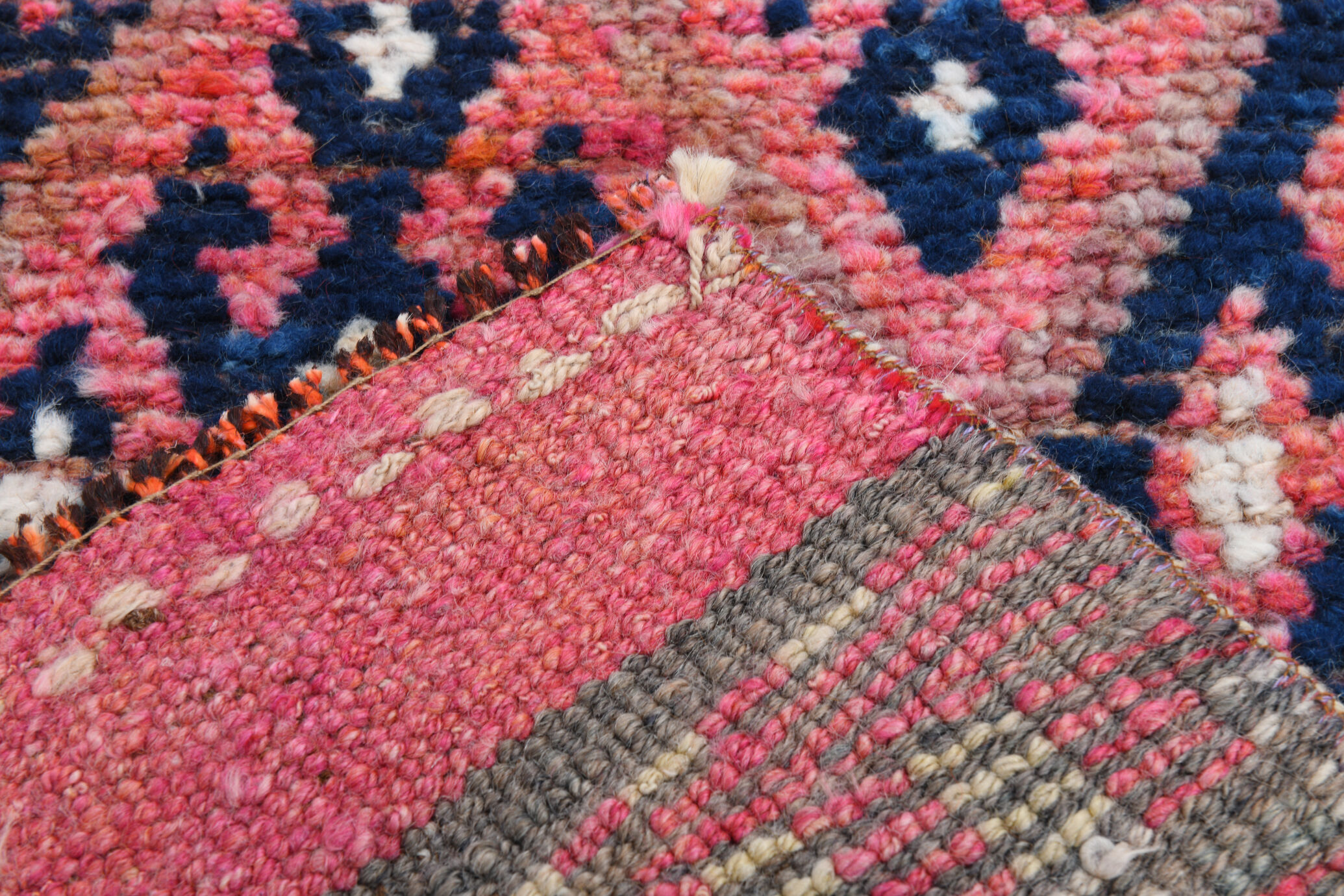 3x9 navy blue & pink turkish runner rug 79x272cm