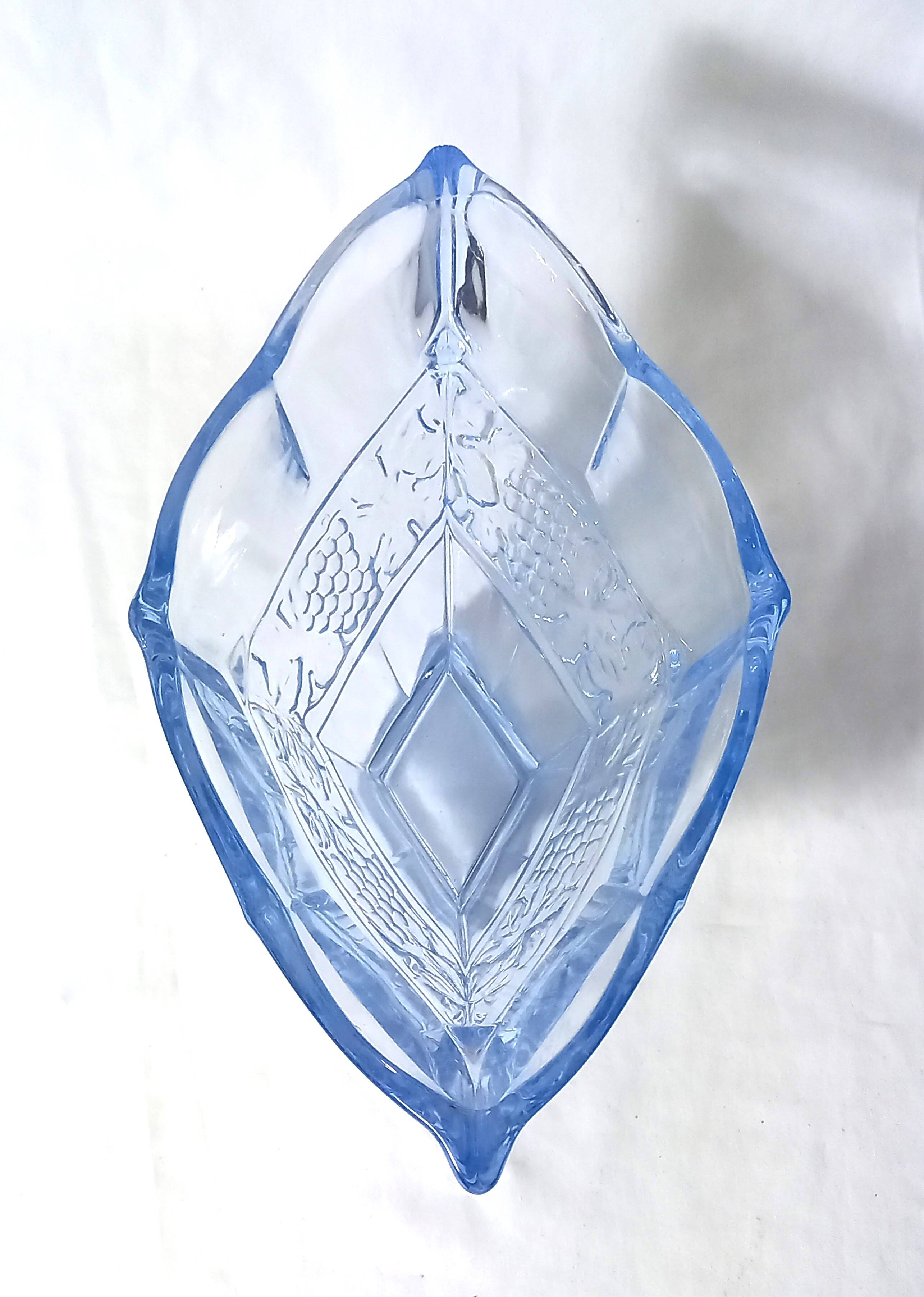 Art deco diamond-shaped vase in light blue color pressed molded glass