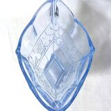 Art deco diamond-shaped vase in light blue color pressed molded glass