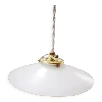 Suspension abat jour opaline blanche baladeuse Art déco 1930 Ø 22 cm
