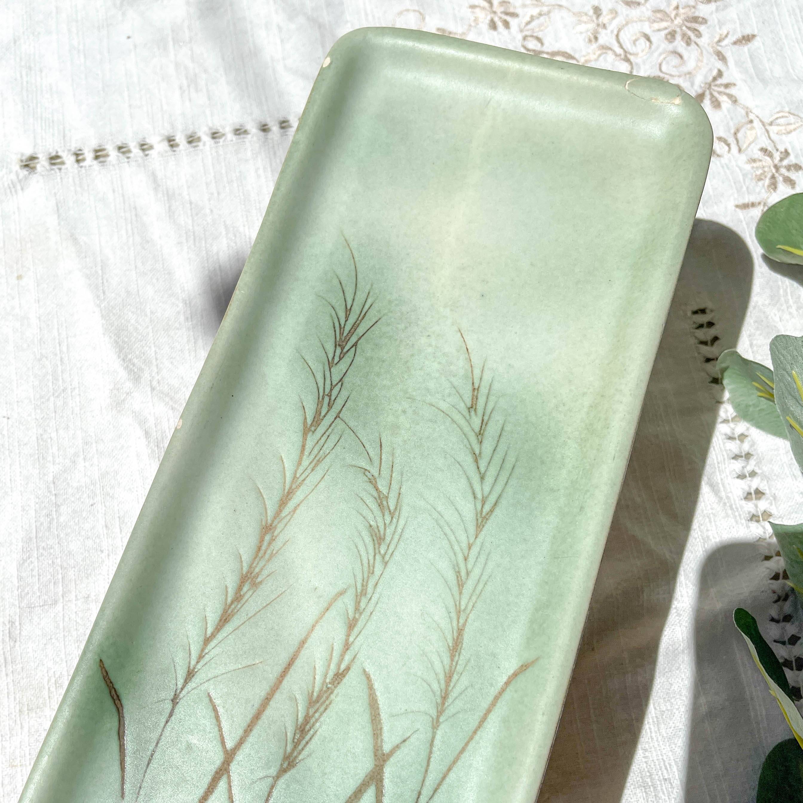 Vintage Abu Gosh Jerusalem Green Earthenware Asparagus Dish