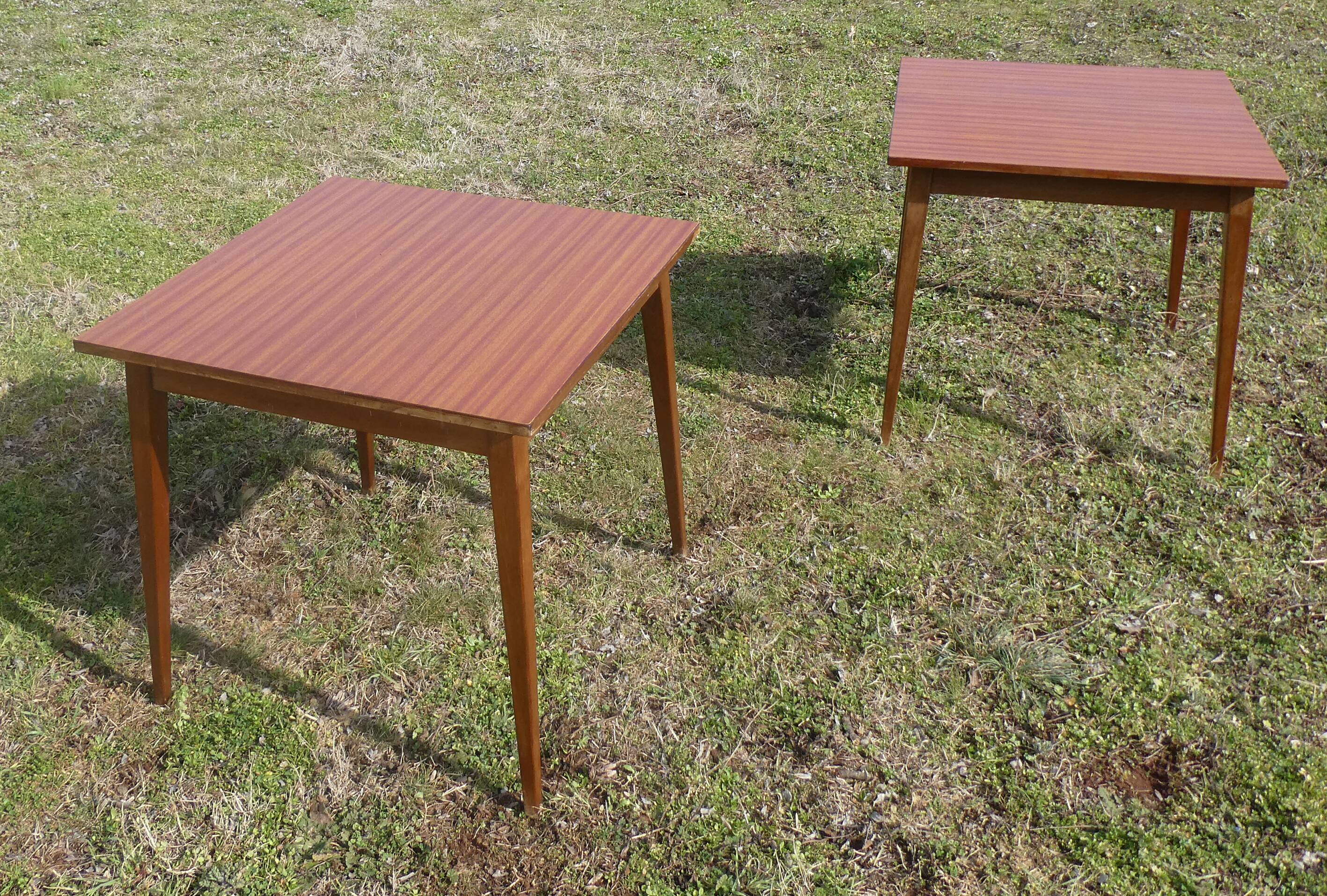 Pair of square wooden bistro tables 80 x 80 cm