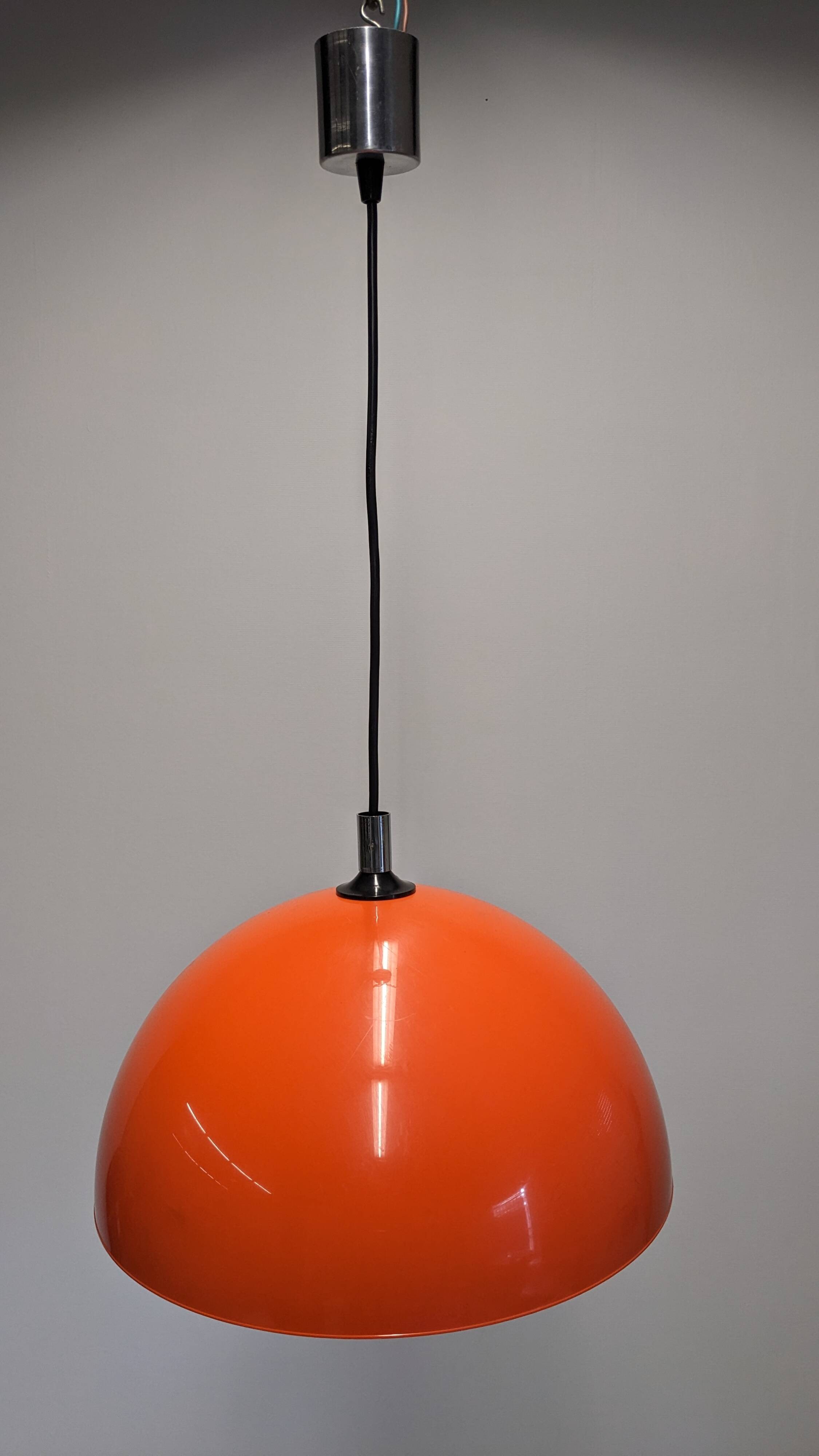 Suspension dome Space Age in hard orange plastic, France circa 1970.