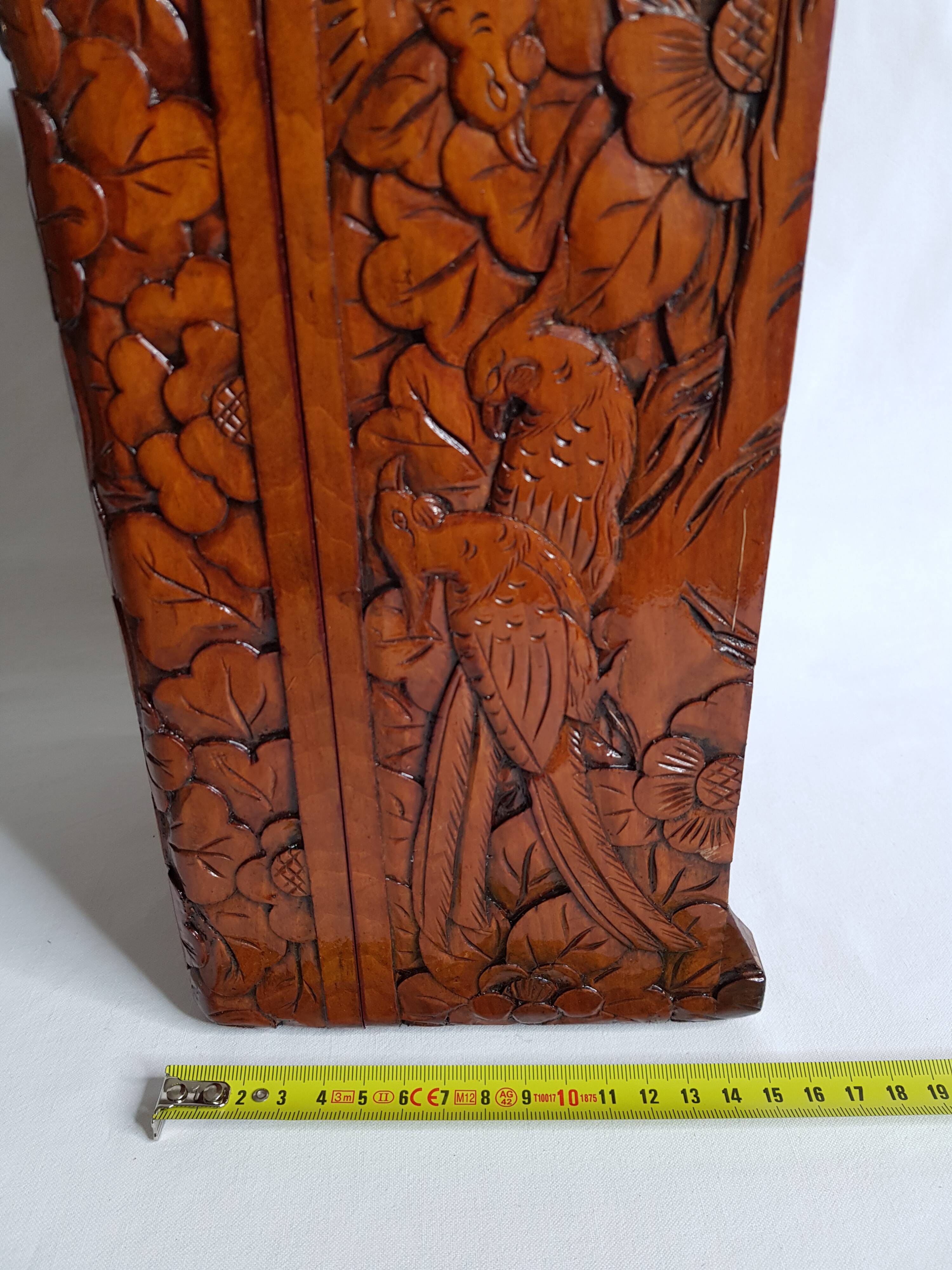 Old wooden box carved in Dodin around 1950 decorated with Phoenix