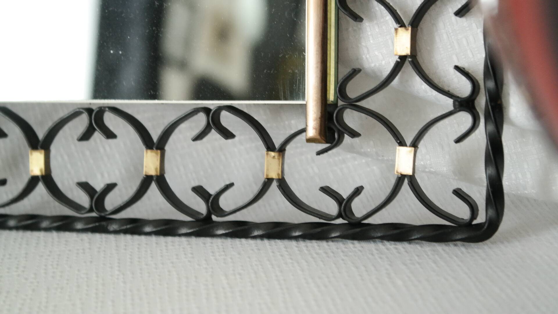 Miroir en fer forgé et laiton vintage 50/60