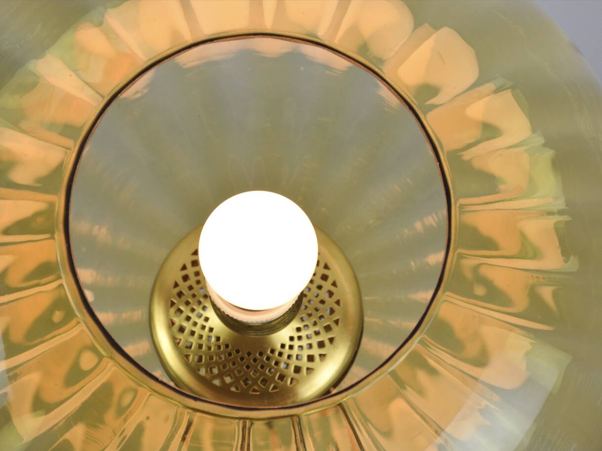 Mid-Century Brass and Light Gold/Yellow Pendant Lamp