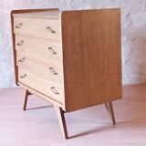 Renovated vintage chest of drawers with compass legs in light gilded wood, 1950-1960