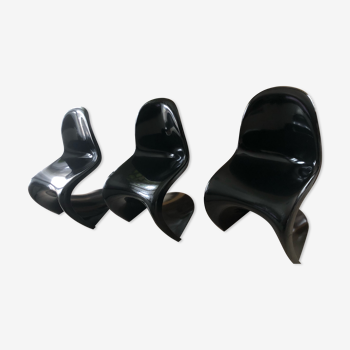 Lot de 3 chaises noir de Verner Panton