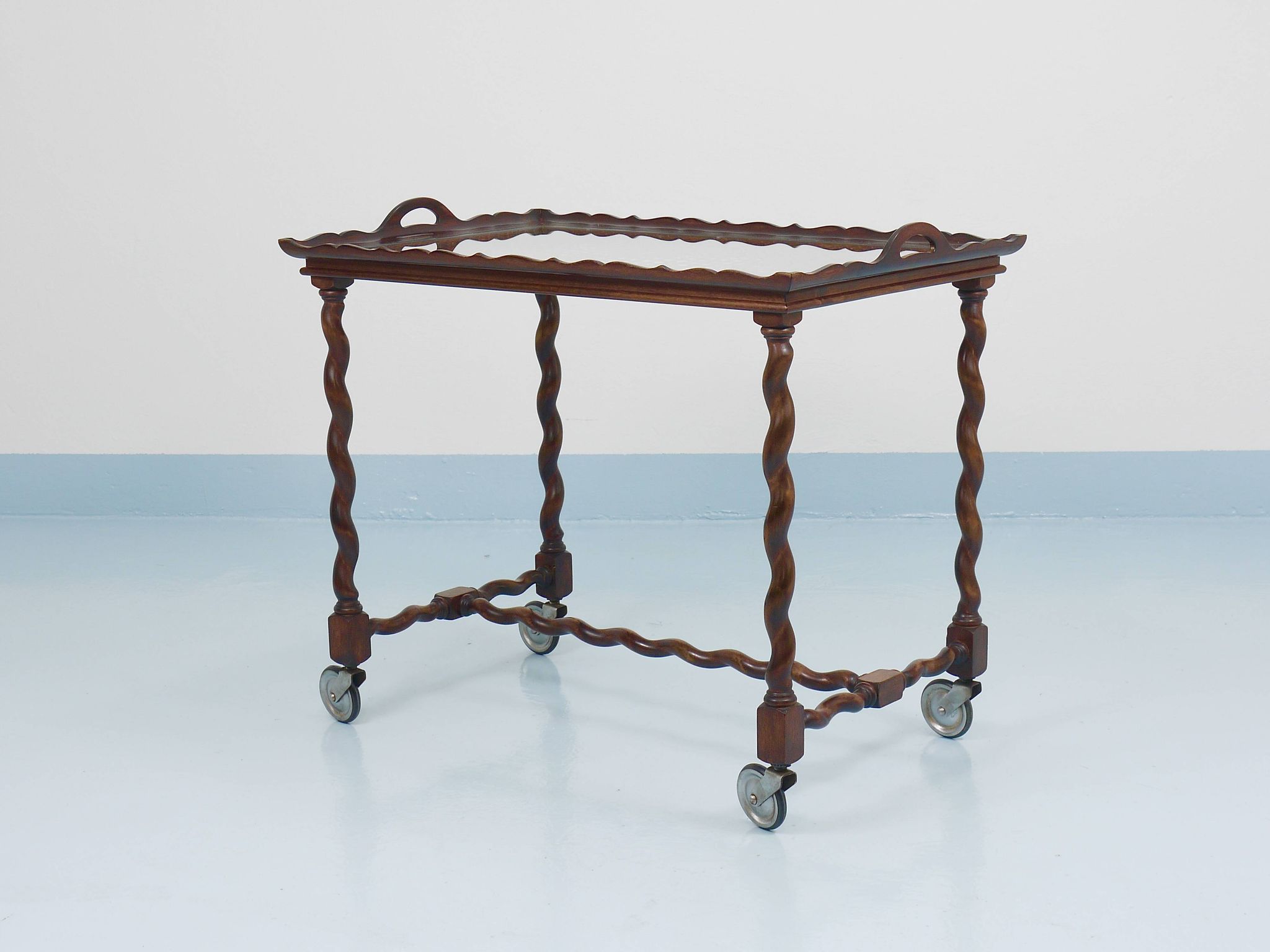 Antique Neo-Baroque Italian Barley Twist Bar Cart Serving Trolley, 1920s