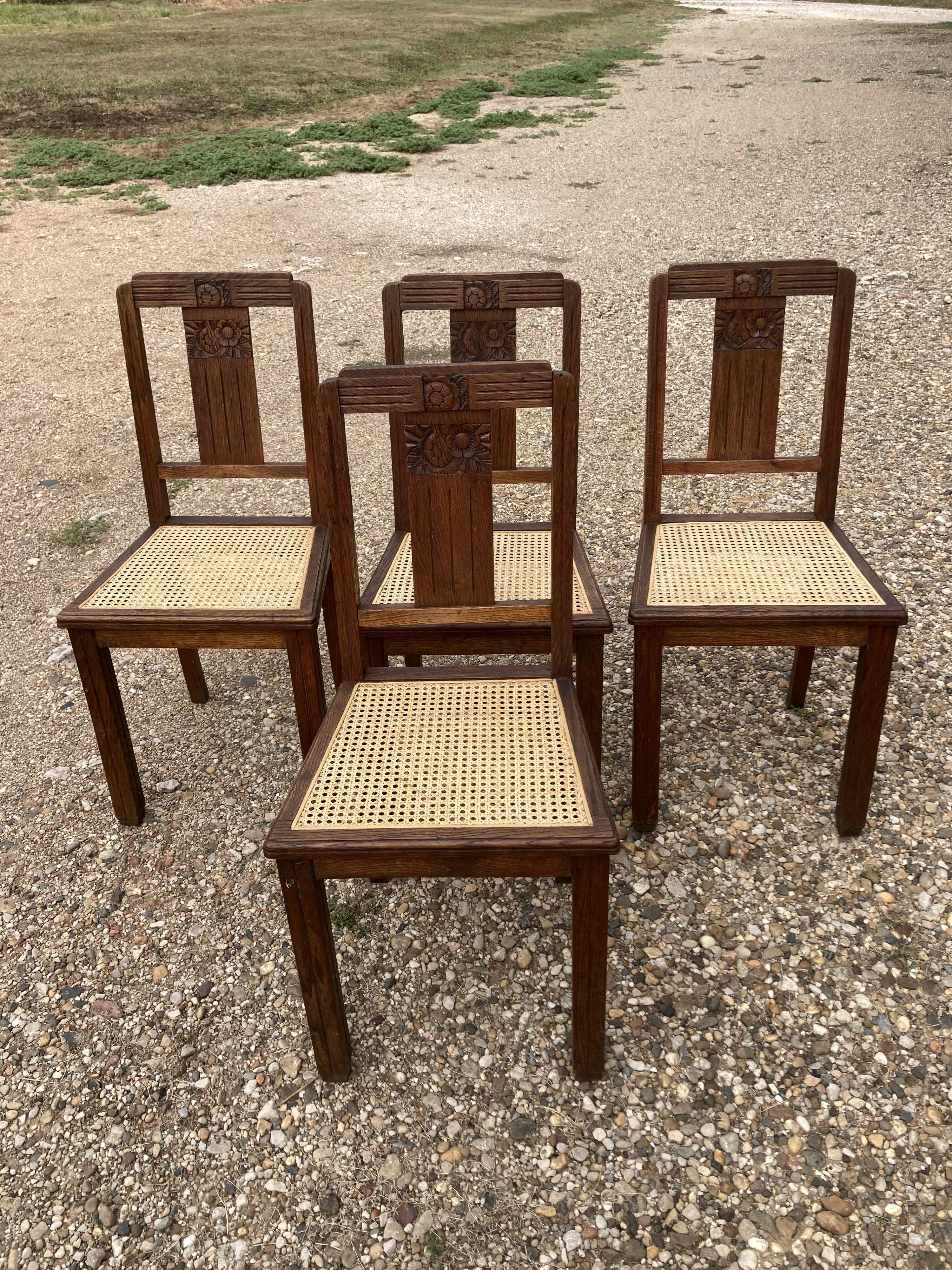 4 chaises cannées art déco