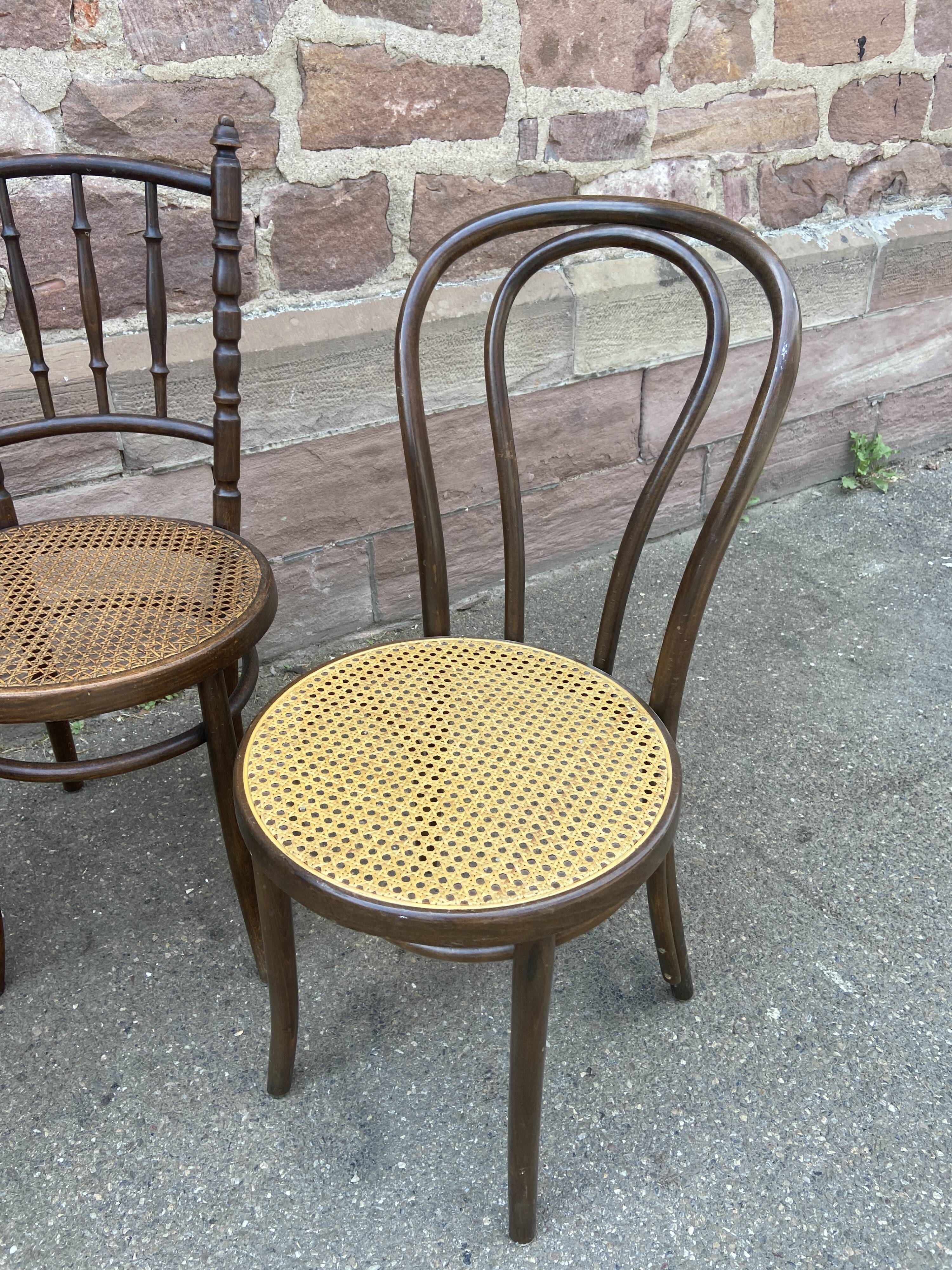 Set of 4 Mismatched wooden bistro chairs