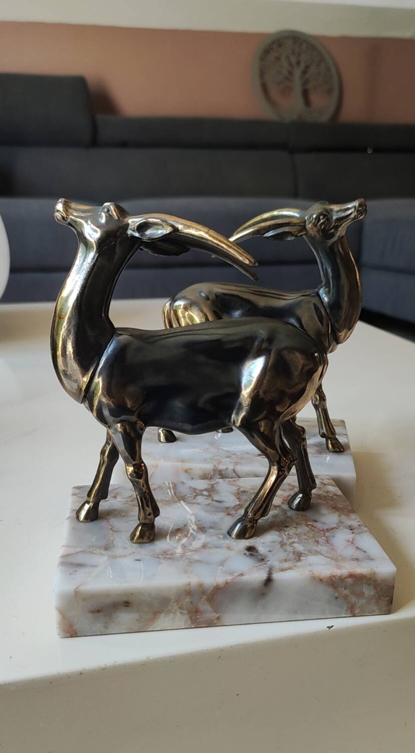 Art Deco Bookends Pair / Antelopes / Regule / Marble