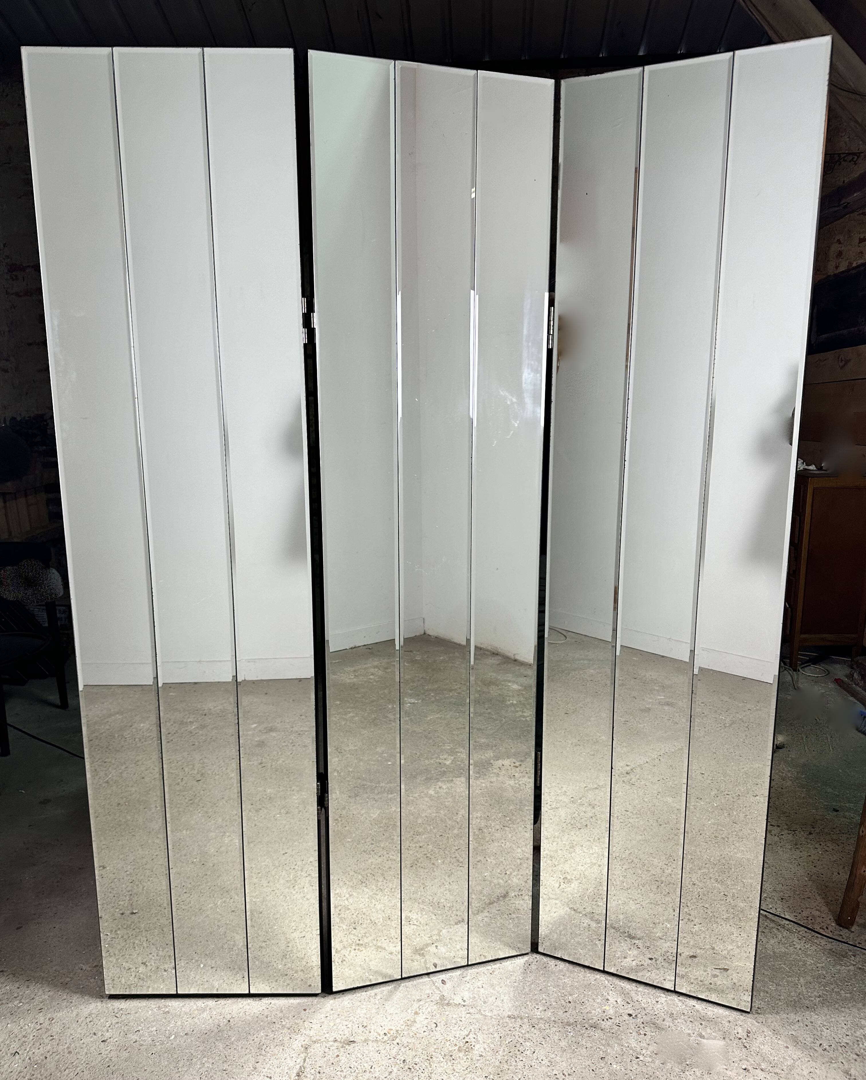 Vintage 80'S 3-panel beveled mirror screen