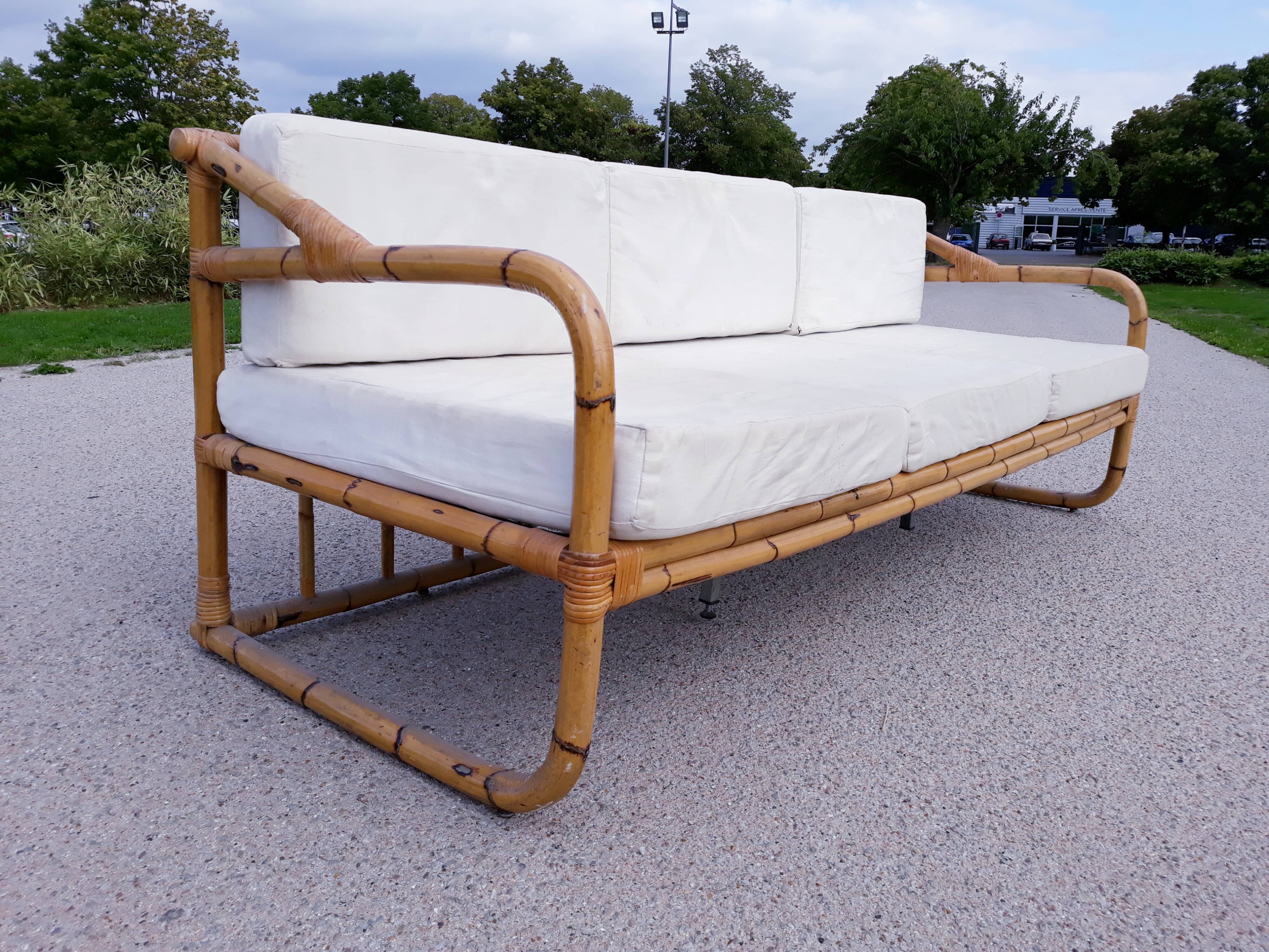 Sofa bench 3-seater vintage rattan