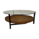 Table basse vintage minimaliste rotin métal verre 1960