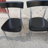 Set of 4 vintage chairs chrome and black wood