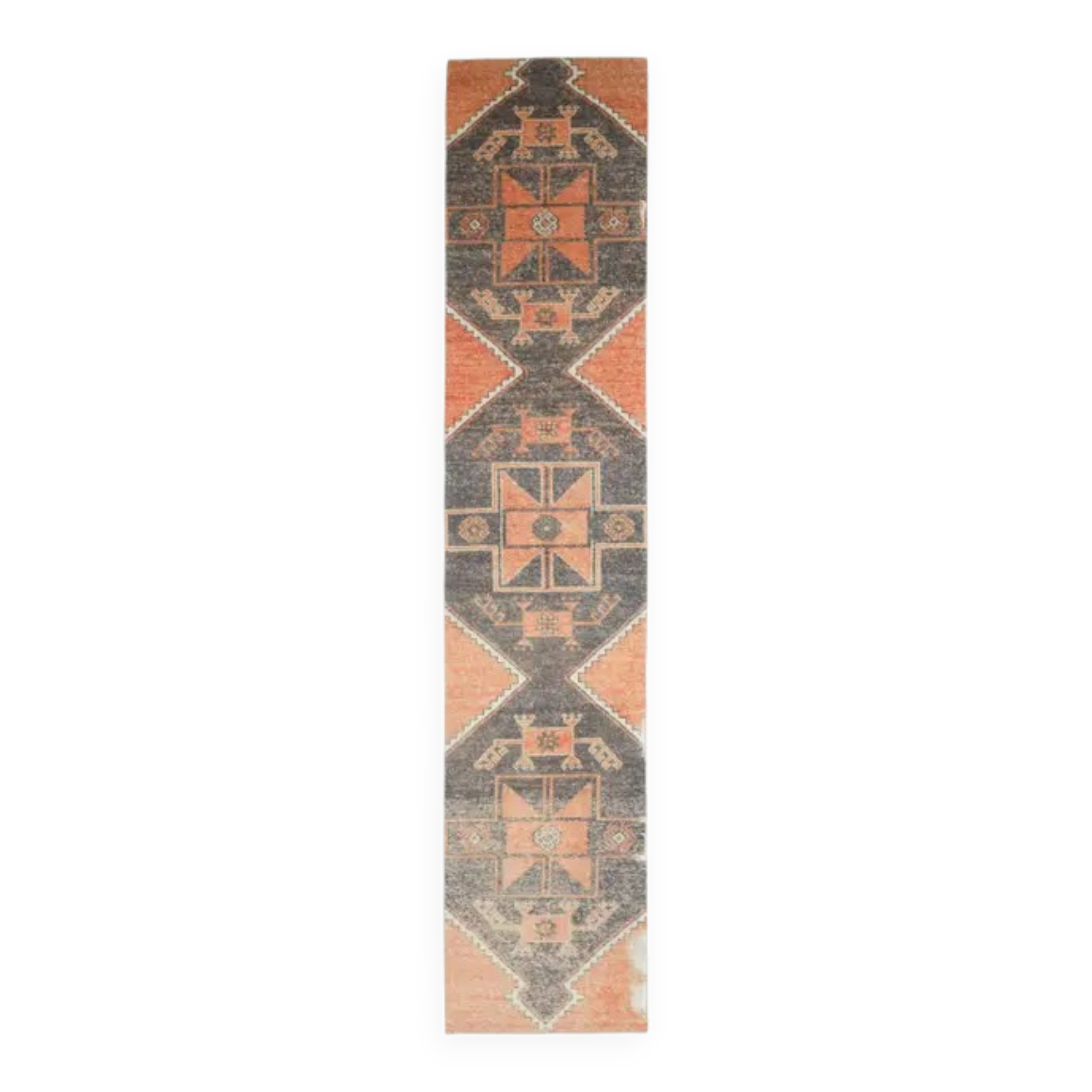 Vintage Turkish Hand-Knotted Wool Cotton Orange Runner Rug 80x394