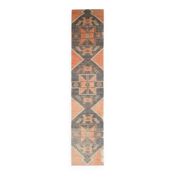 Vintage Turkish Hand-Knotted Wool Cotton Orange Runner Rug 80x394