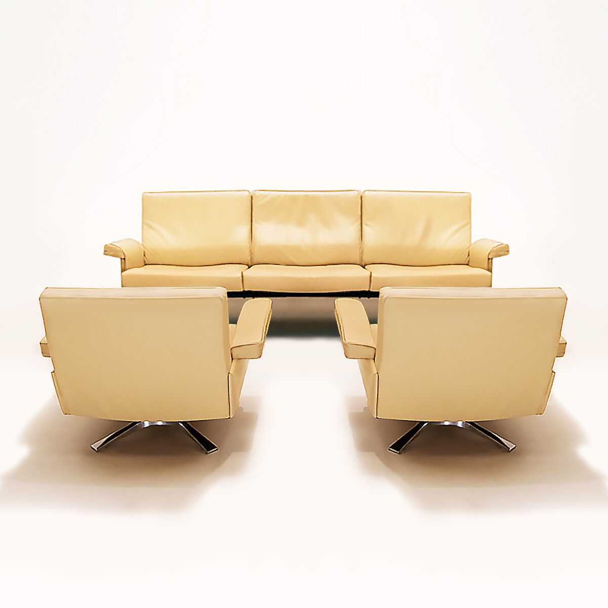 De Sede DS35 vintage leather 3 seater sofa with two matching armchairs