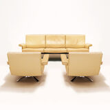 De Sede DS35 vintage leather 3 seater sofa with two matching armchairs