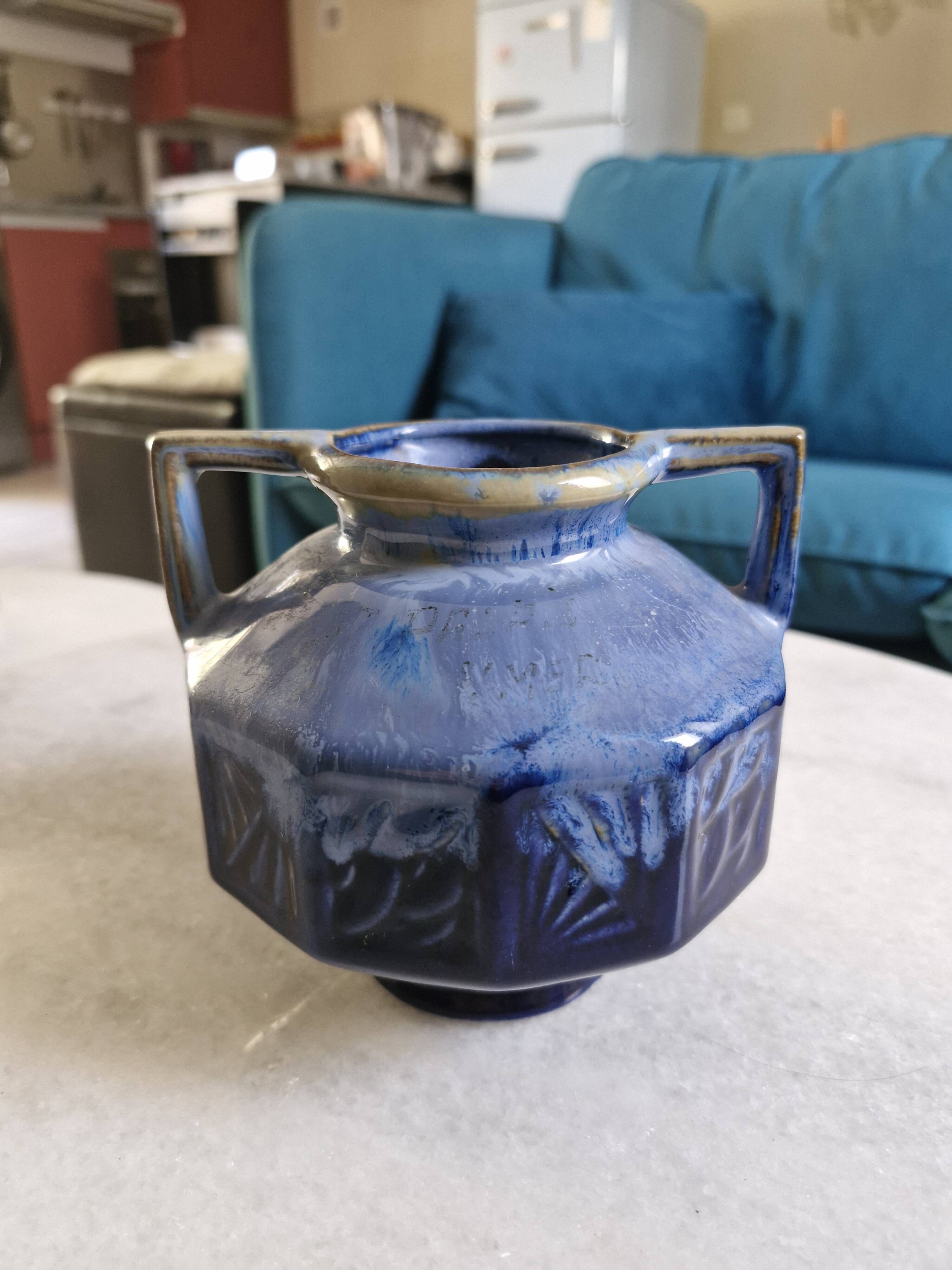 Art Deco vase in blue flamed stoneware – signed Alpho (Alphonse Mouton)