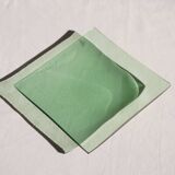 Set of 4 small square green glass plates/bowls