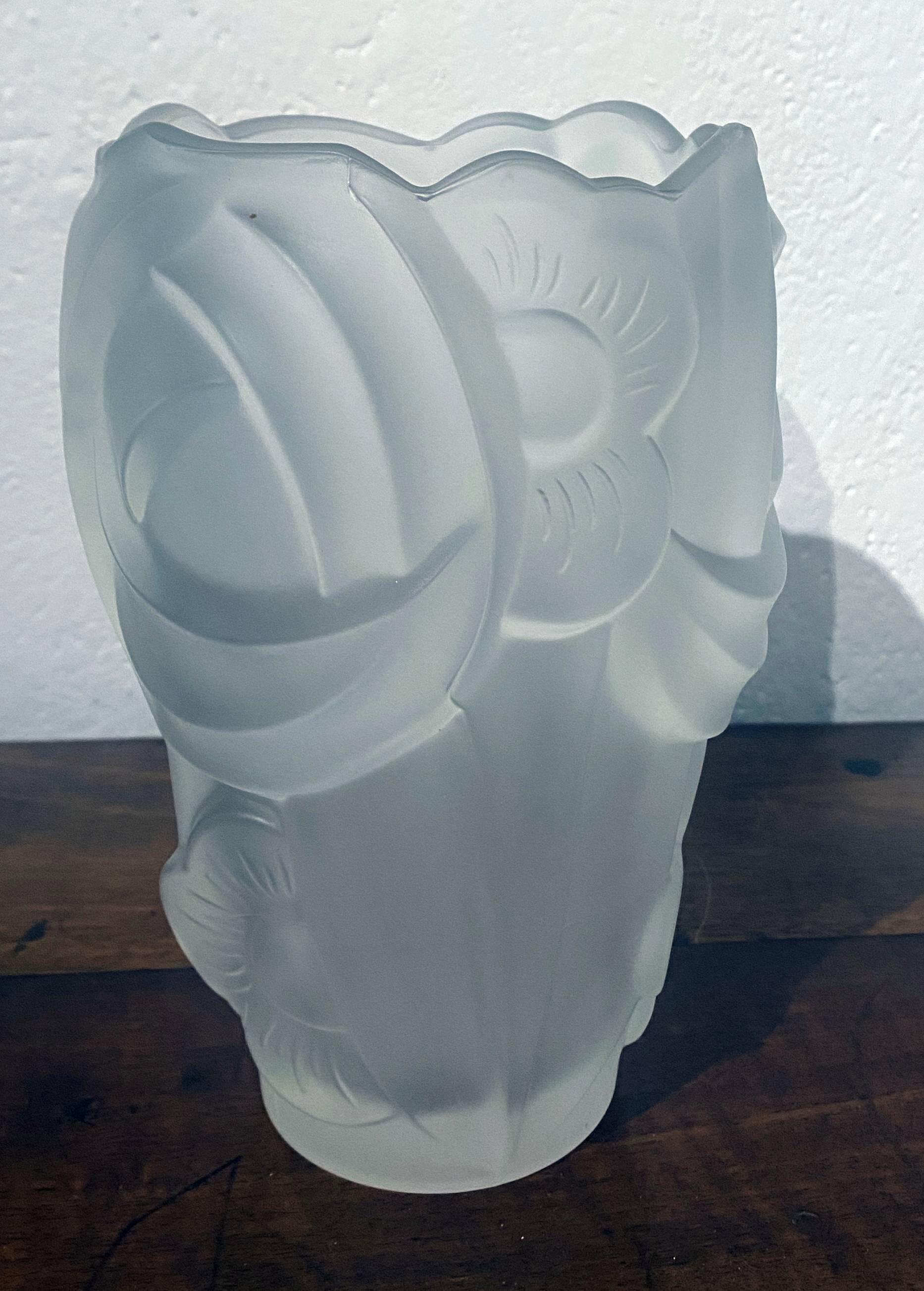 Art Deco Flower Vase (circa 1930) stylized flower motifs thick opaque glass