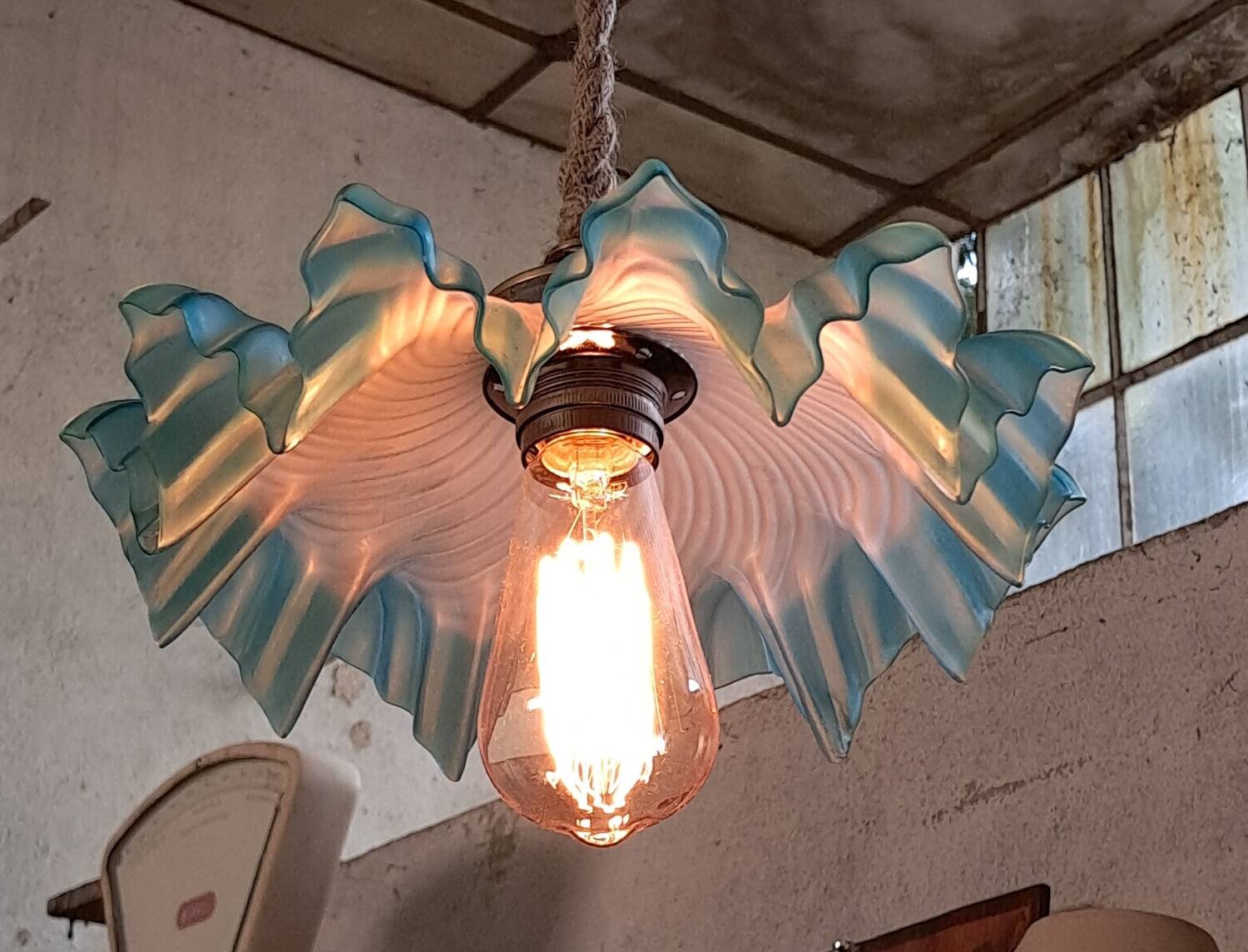 Blue draped suspension