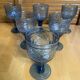 Set of 6 Blue Moulded Glass Goblets with Fruit Decor Vintage 1960s