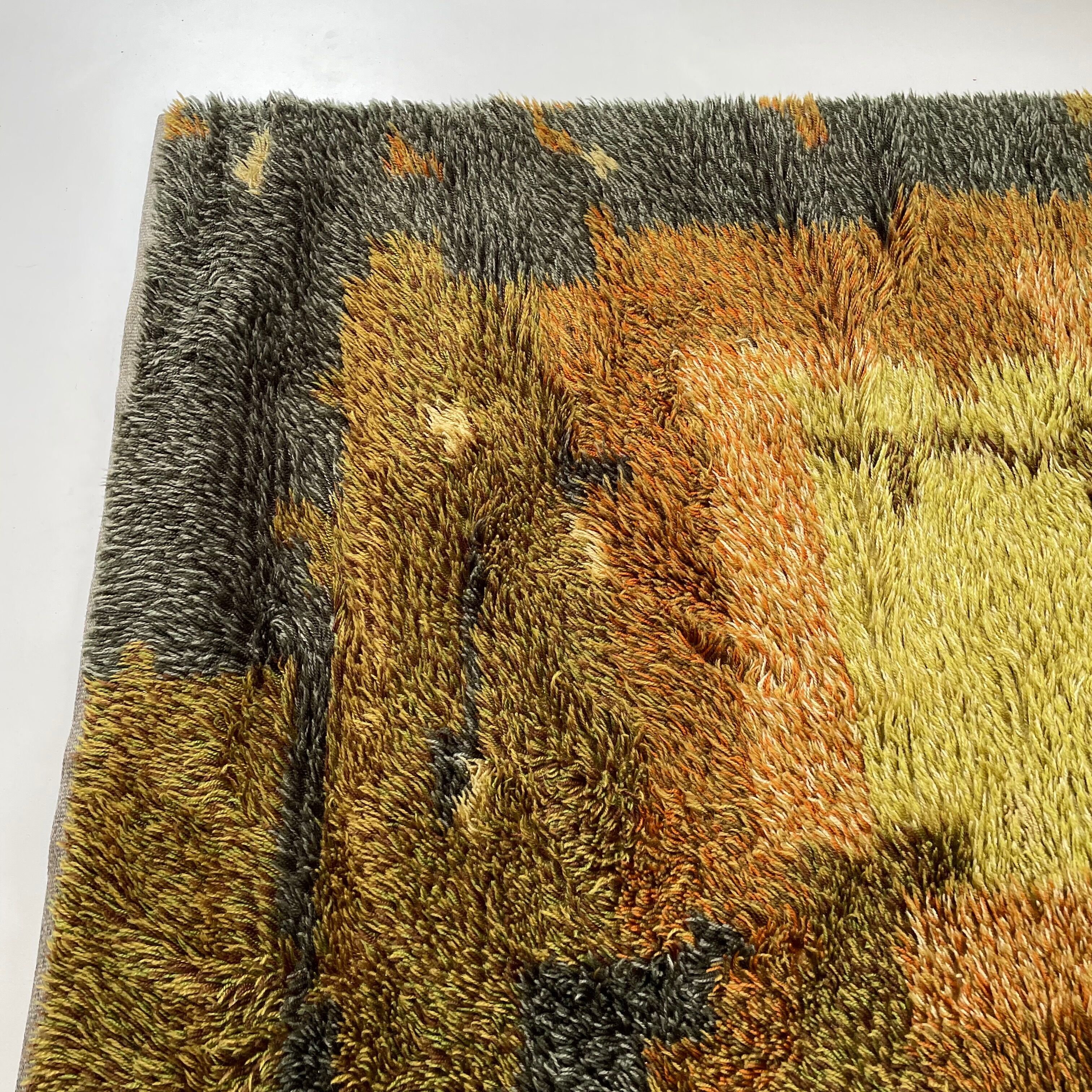 Abstract Scandinavian Multicolor High Pile RYA Rug Carpet, Sweden, 1960s