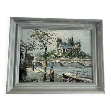 Peinture L.Basset Notre Dame et les quais