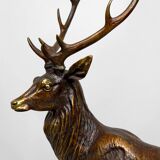 Importante Lampe Sculpturale en Bronze et Marbre, Cerf, Art Déco, France