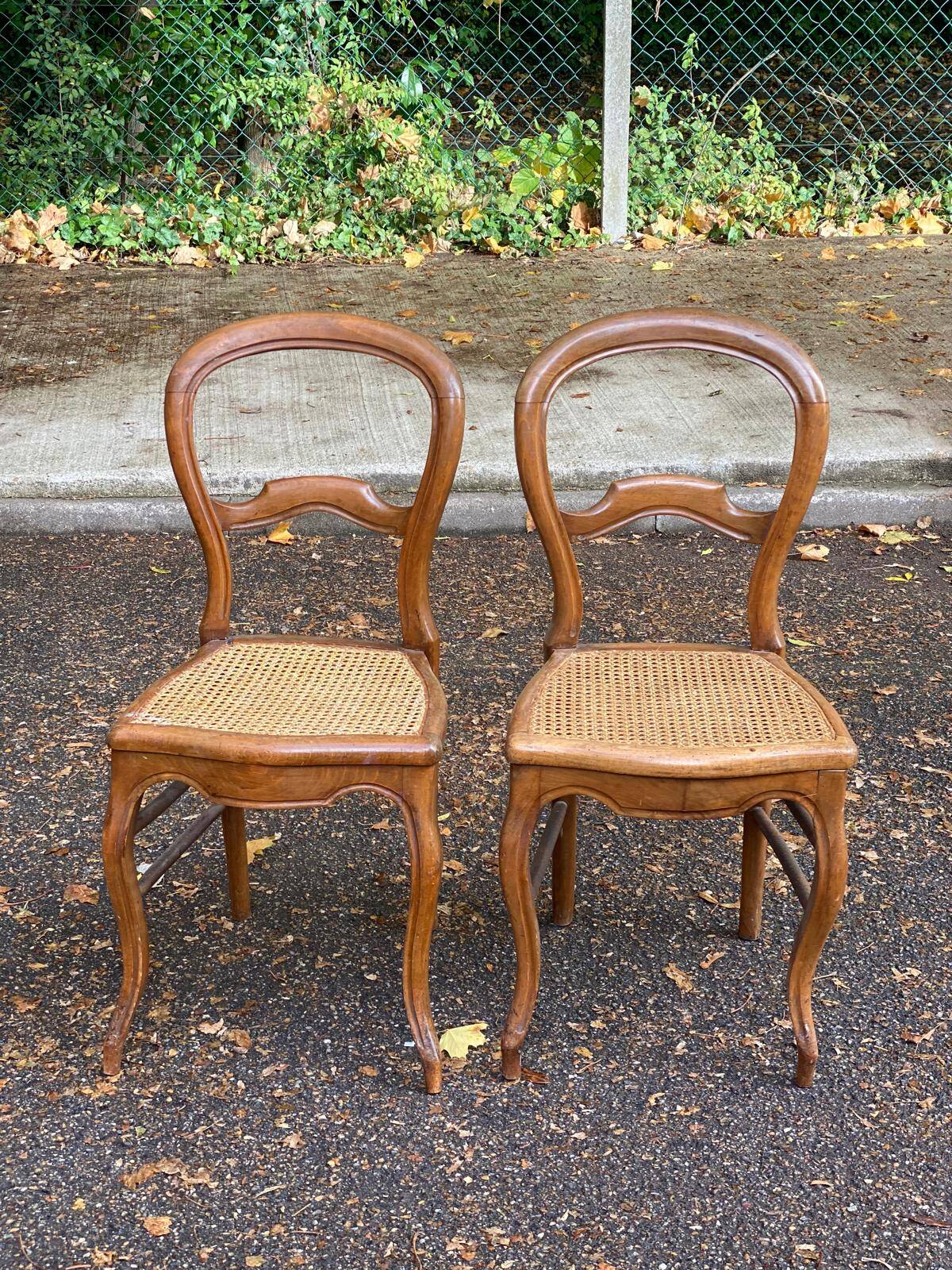 2 Louis Philippe caned chairs in solid wood from the 20th century