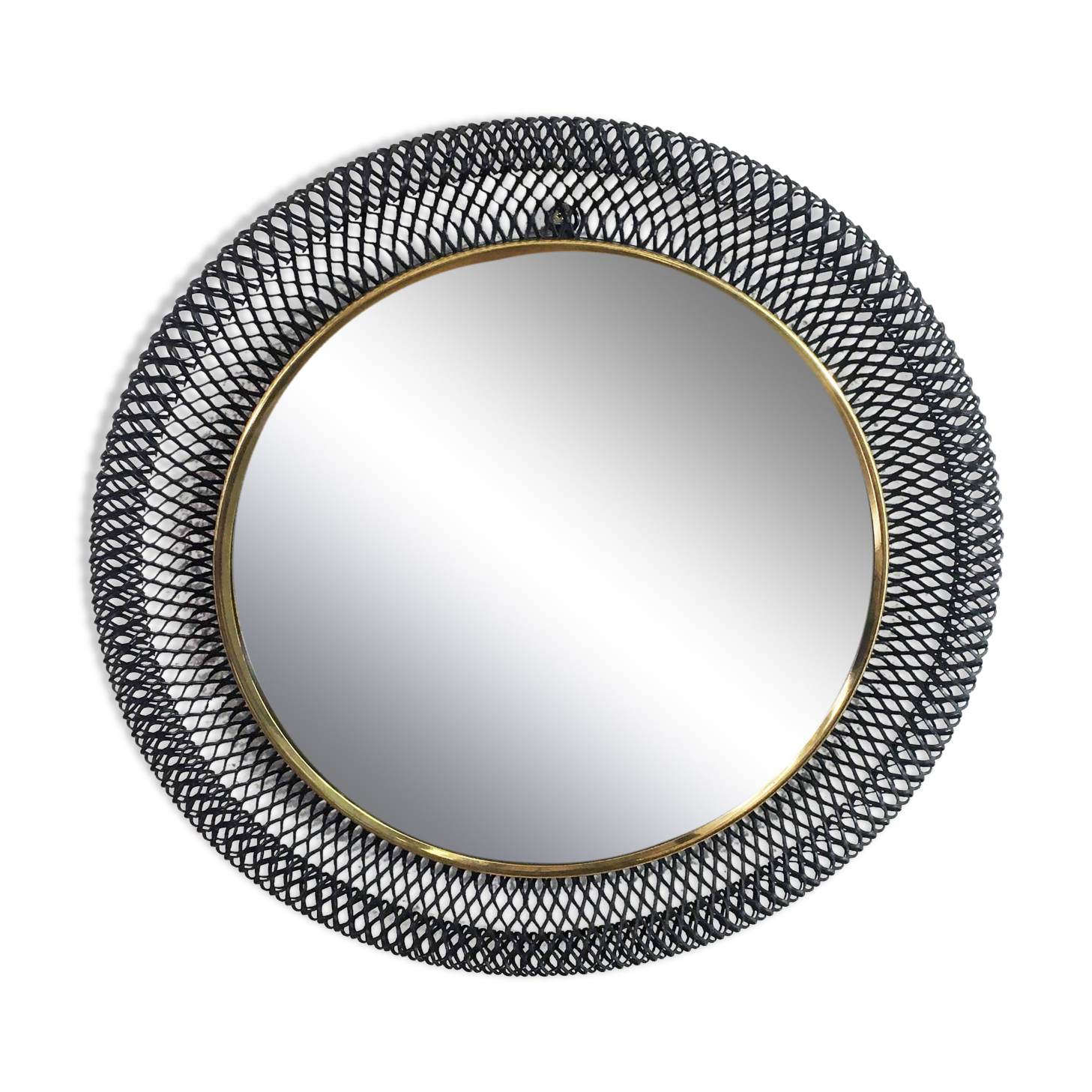 Miroir rond années 50 en métal et laiton