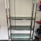 Display bookshelf modular wall shelf glass and chrome vintage 1970s