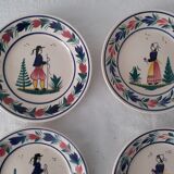 6 plates decoration characters man and woman Henriot Quimper faience Bretagne