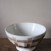 Vintage bowl on foot with brown brown tartan motif white earthenware