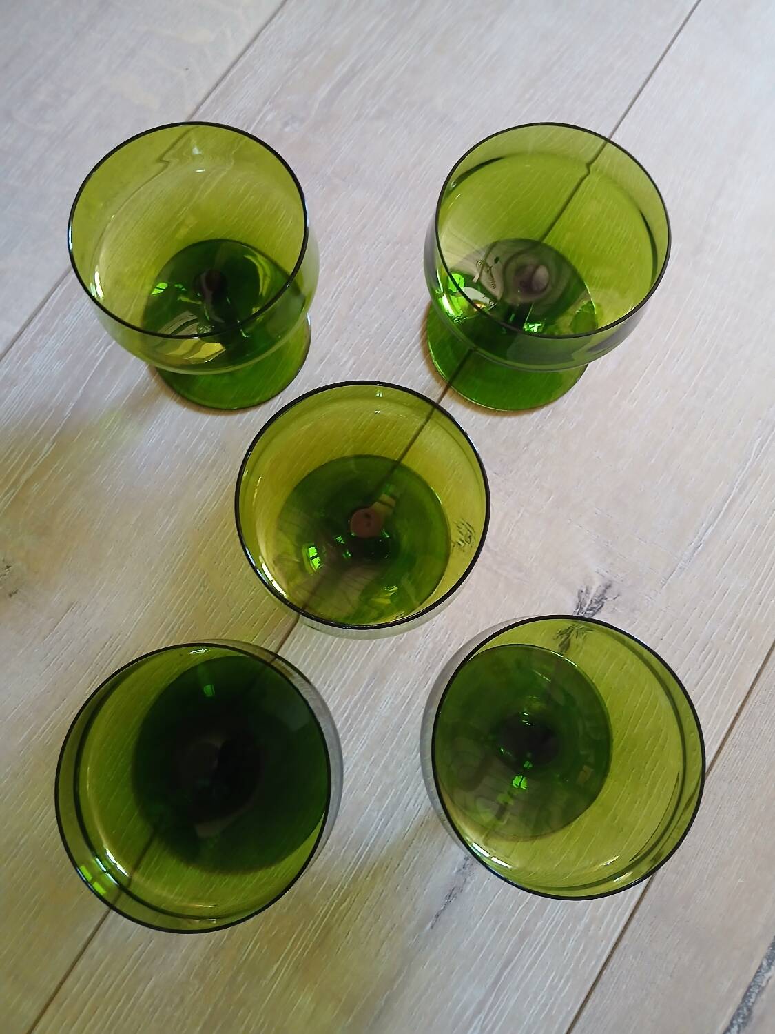 5 antique green champagne coupes