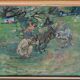 Tableau huile sur toile, chèvres et paysannes, 1930