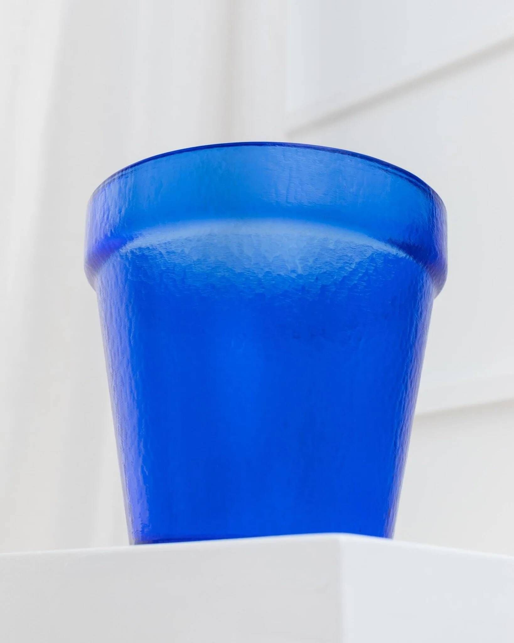 Large Vintage Deep Blue Glass Flower Pot with Textured Surface – Mid-Century Italian Glass, 1970s