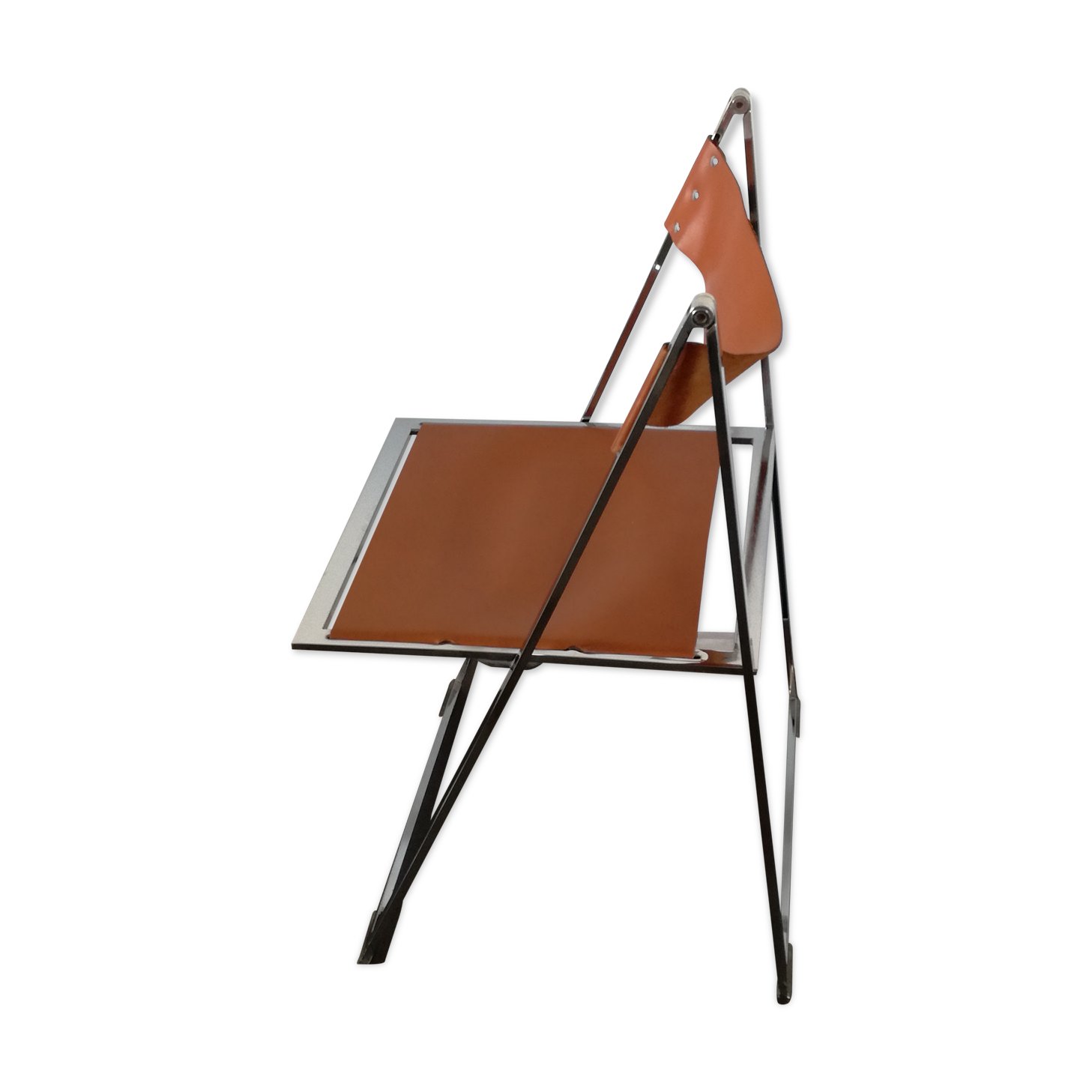 8 Chromed brown leather chairs by Fontoni and Geraci - 1970