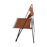 8 Chromed brown leather chairs by Fontoni and Geraci - 1970