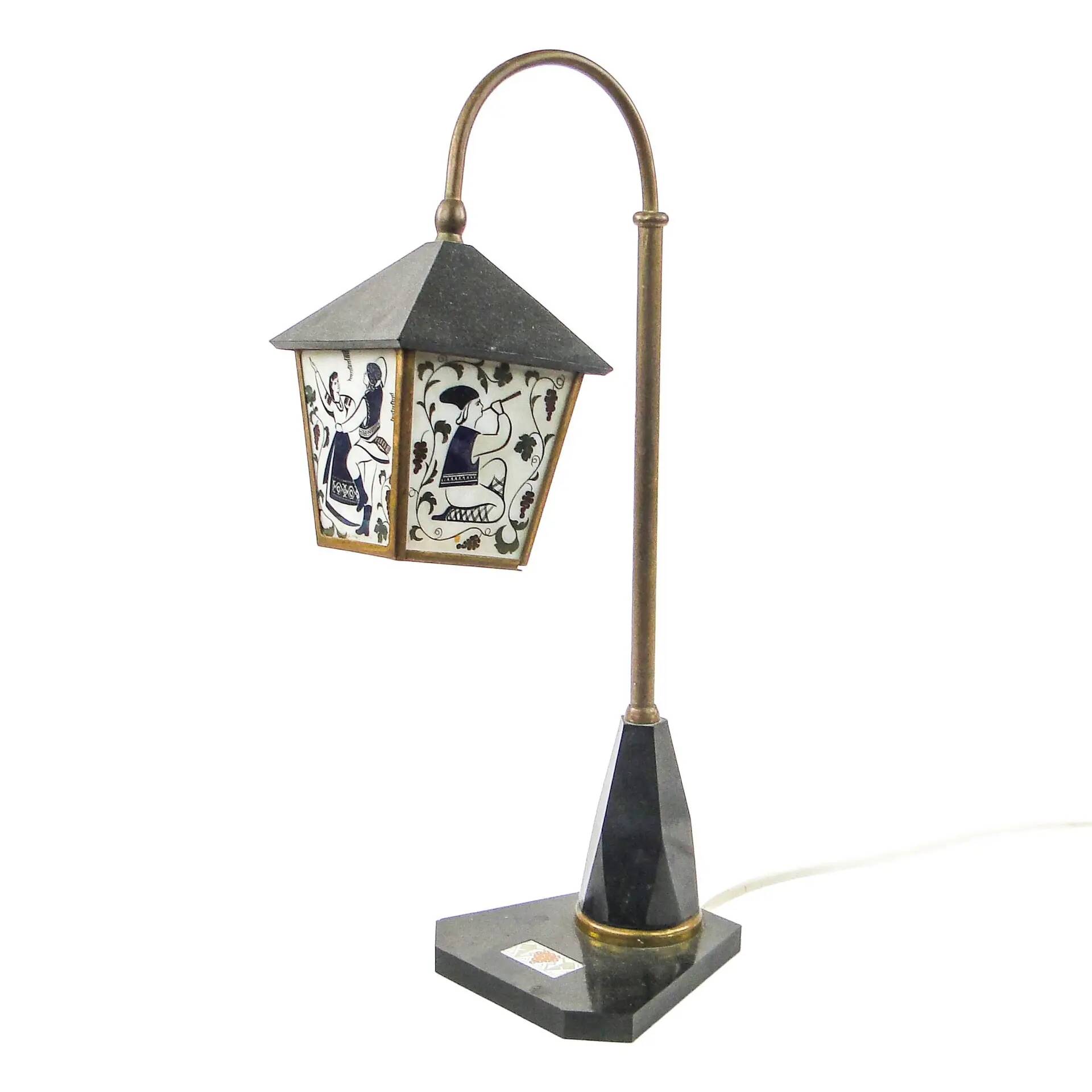 Folk table lamp, bakelite, brass, stone, USSR, 1950s