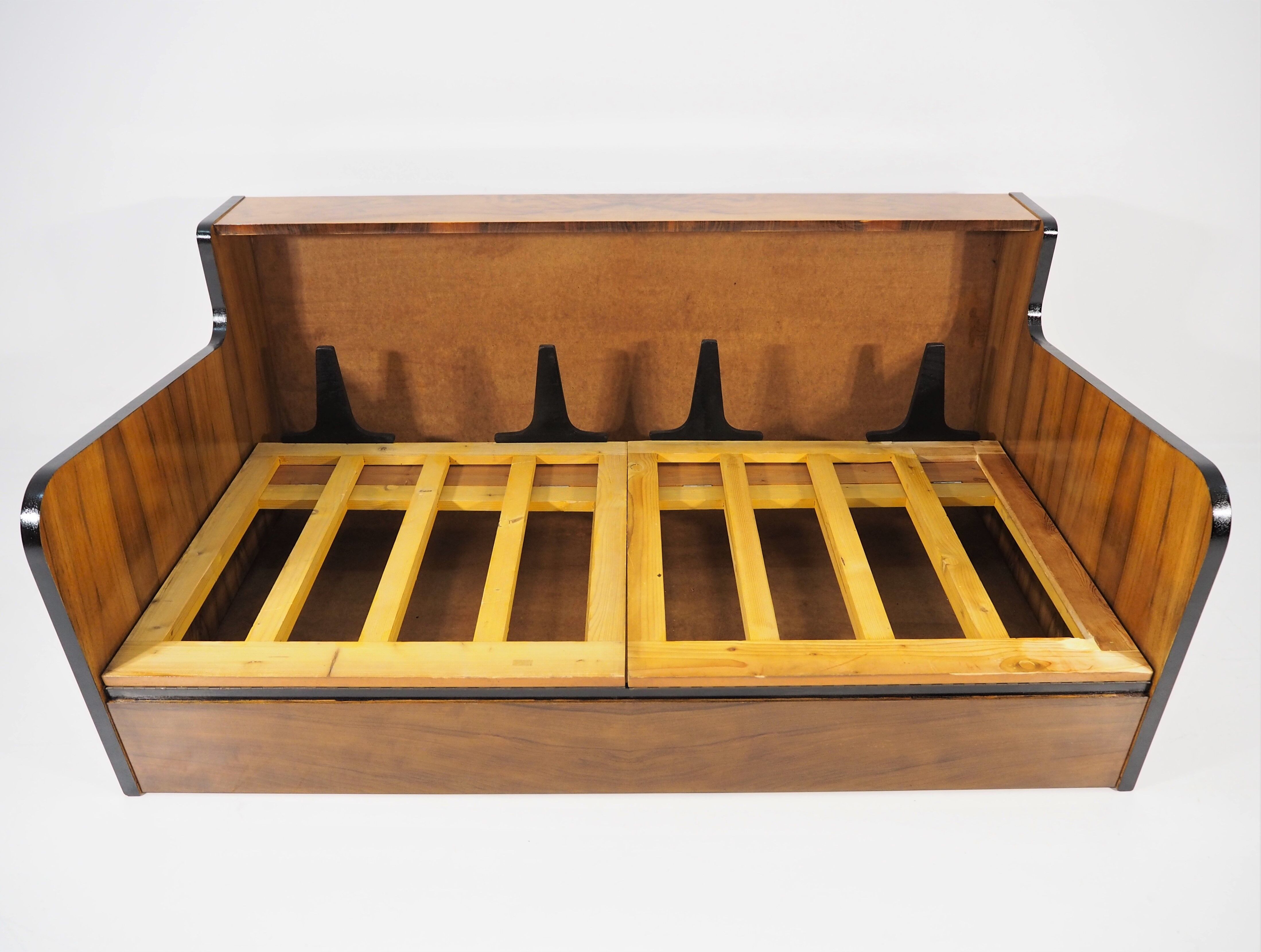 Art deco walnut sofa bed 1960s